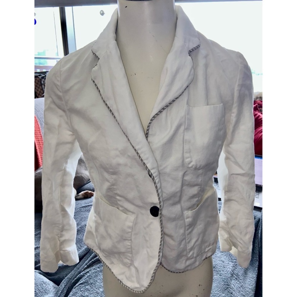 CARTONNIER, ANTHROPOLOGIE, WHITE LINEN SPRING JACKET, SZ 0